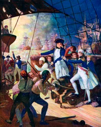 Nelson en la batalla del Nilo, 1798, c1920