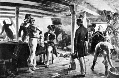 Nelson sellando su mensaje histórico en Copenhague, 1801