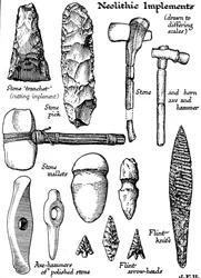 Útiles neolíticos de piedra, sílex y cuerno, hacia 1890