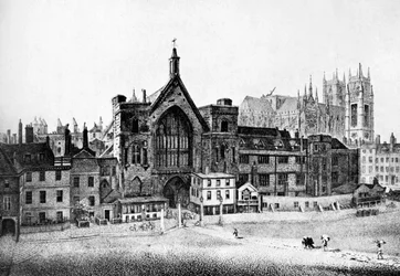 New Palace Yard, Westminster, en el siglo XVIII, c. 1905
