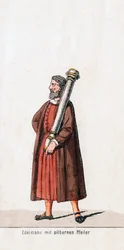 Noble con columna de plata, diseño de vestuario para la obra de Shakespeare, Enrique VIII, siglo XIX