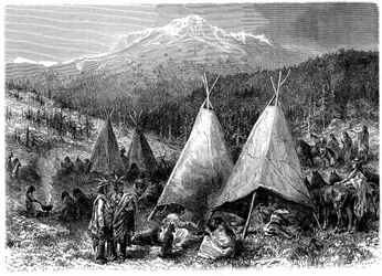 Campamento de indios de América del Norte en Oklahoma, 1889