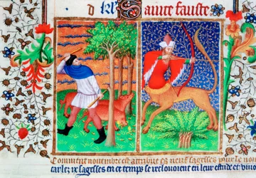Noviembre: alimentando cerdos, y Sagitario, c1423