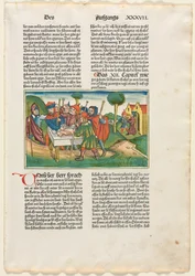Ofrenda del Cordero Pascual de la Biblia alemana publicada por Anton Koberger, Núremberg, 1483