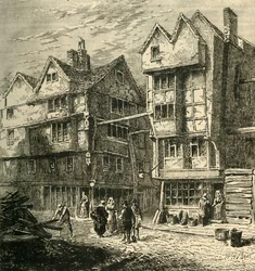 Casas antiguas que anteriormente estaban en Butchers Row, alrededor de 1800, 1881