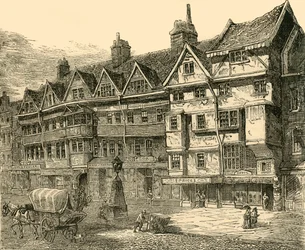 Casas antiguas en Holborn cerca de Middle Row, c1872