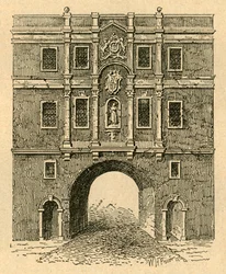 Old Lud Gate, de una impresión publicada alrededor de 1750, 1897