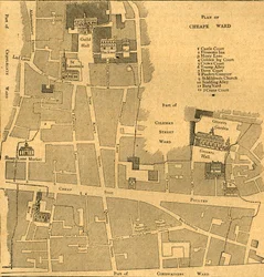 Mapa antiguo del barrio de Cheap - Alrededor de 1750, 1897