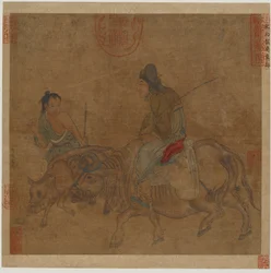 Anciana en buey, con pastor y ternero, posiblemente Ming, 1368-1644