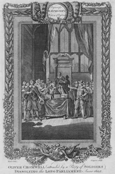 Oliver Cromwell asistido por una Ciudad de Soldados disolviendo el Parlamento Largo. Año 1653, c1787