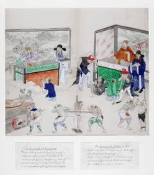 Una de una serie de pinturas de los Diez Tribunales del Infierno, dinastía Qing, China, c1800-1849