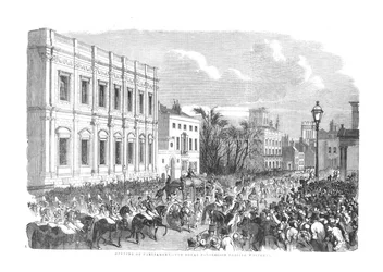 Apertura del Parlamento - La procesión real pasando por Whitehall, 1854