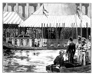 Apertura del London Coal Exchange, Procesión Real, Custom-House Quay, Londres, c. 1888