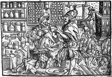 Operación en la cabeza de un hombre. De: Die große Wundarzney por Theophrastus Bombastus von Hohenheim, 1562