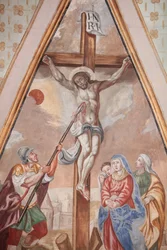 Iglesia de Nuestra Señora de la Asunción. La crucifixión. Cordon, Francia