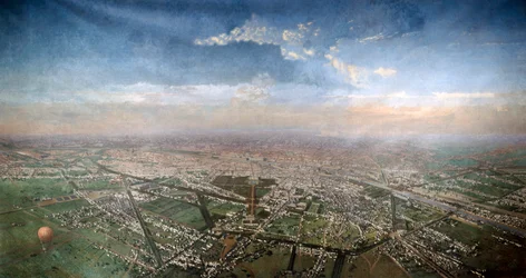 Vista general de París, tomada desde el observatorio en un globo, 1855