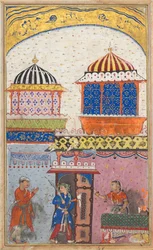 Página de Cuentos de un Loro Tuti-nama: Octava noche: Una mujer pide a su amante que se vaya..., c. 1560