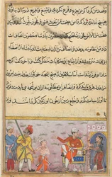 Página de Cuentos de un loro Tuti-nama: Octava noche: El príncipe siendo llevado, c. 1560