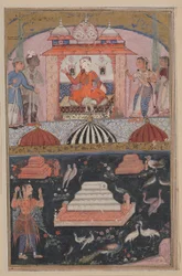 Página de Cuentos de un loro Tuti-nama: Primera noche: El comerciante escucha, c. 1560