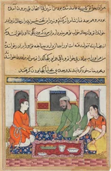 Página de Cuentos de un Loro Tuti-nama: Cuadragésima noche: Shahr-Arai y su esposo..., c. 1560