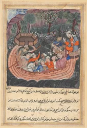 Página de Cuentos de un loro Tuti-nama: Cuadragésima octava noche: El joven de Bagdad, c. 1560