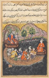 Página de Cuentos de un loro Tuti-nama: Cuadragésima octava noche: El joven de Bagdad..., c. 1560