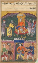 Página de Cuentos de un loro Tuti-nama: Séptima noche: El visir disuade al rey..., c. 1560