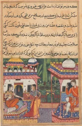 Página de Cuentos de un loro Tuti-nama: Trigésima segunda noche: Kaiwan envía un mensaje..., c. 1560