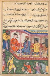 Página de Cuentos de un loro Tuti-nama: Trigésima sexta noche: El matrimonio de Mahrusa..., c. 1560