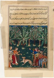 Página de Cuentos de un loro Tuti-nama: Duodécima noche: La hija del comerciante..., c. 1560