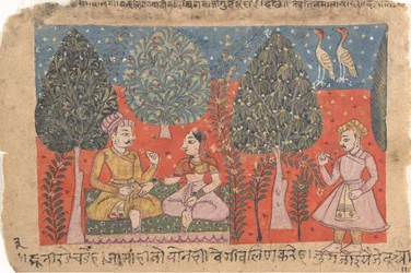 Página de un Breviario de Amantes Rasikapriya Disperso, ca. 1650