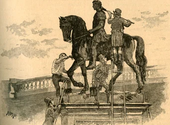 Pintando de negro la estatua del rey Guillermo III, Dublín, Irlanda, 1821, hacia 1890