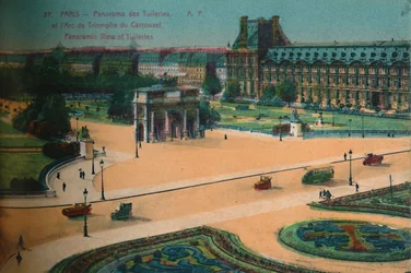 Vista panorámica de las Tullerías y el Arco de Triunfo del Carrusel, París, c. 1920