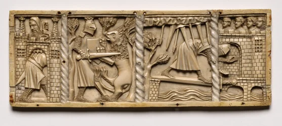 Panel de un cofre con escenas de romances cortesanos, 1330