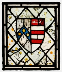 Panel con escudo heráldico de Johnson, británico, ca. 1500