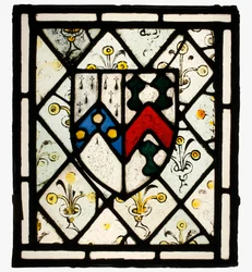 Panel con escudo heráldico de Johnson, británico, ca. 1500