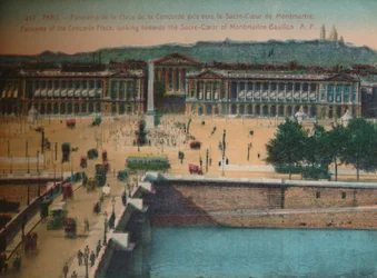 Panorama de la Place de la Concorde, mirando hacia la Basílica del Sacré-Coeur en Montmartre, París