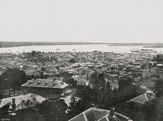 Vista panorámica desde las colinas, Auckland, Nueva Zelanda, 1895