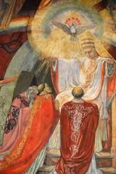 París, Francia Iglesia de Saint-Esprit Fresco que representa la asamblea del Vaticano II, París, Francia