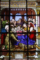 Vidriera de la iglesia de Saint Laurent: muerte de María, París, Francia