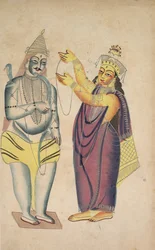 Parivati colocando una guirnalda de bodas en Shiva, 1800s