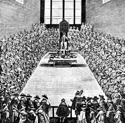 Parlamento en sesión durante el reinado de Jacobo I, principios del siglo XVII