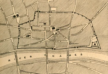 Parte del Londres moderno, mostrando la antigua muralla, 1897