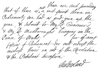 Parte de una carta escrita por Charles Spencer, 3er Conde de Sunderland, 1678