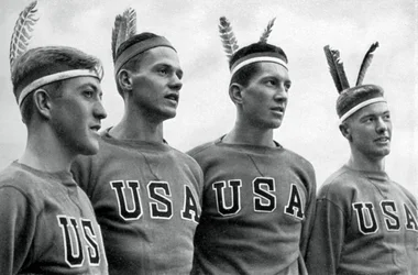 Parte del ocho de remo estadounidense ganador de la medalla de oro, Juegos Olímpicos de Berlín, 1936