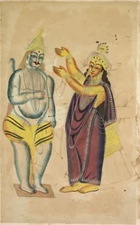 Parvati colocando una guirnalda de boda en Shiva, 1800s