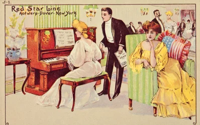 Pasajeros relajándose después de la cena en un transatlántico Red Star, 1907