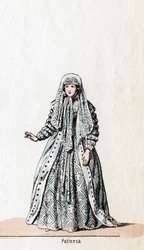 Paciencia, diseño de vestuario para la obra de Shakespeare, Enrique VIII, siglo XIX