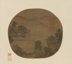 Pabellones junto a un arroyo de montaña, dinastía Ming, siglos XVI-XVII