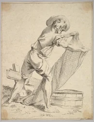 Campesino sosteniendo una red de pesca, siglo XVIII